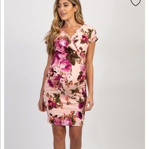 PINKBLUSH PINK ROSE FLORAL FITTED MATERNITY DRESS